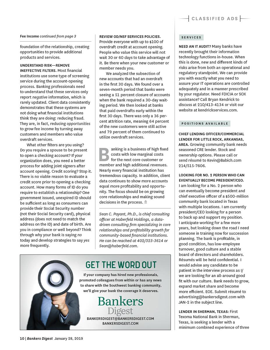 Banker S Digest Increasing Fee Income Without Raising Fees Haberfeld